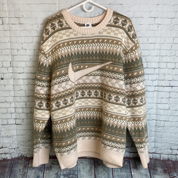 Nike Life Fair Isle Cable Knit Crewneck Sweater Orewood Brown FZ0125-105 Sz XL - Picture 7 of 16